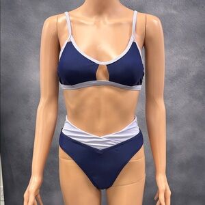 Cupshe Navy and White Bikini Set